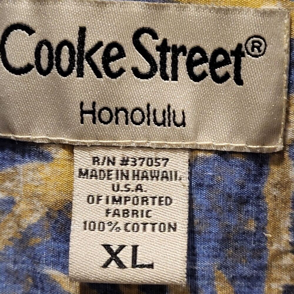 Men's X-Large Vintage Hawaiian All Cotton Blue Gold Shirt Cooke Street USA Made - Picture 4 of 13